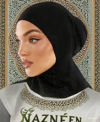 NAZNEEN Stretchable Cotton jersey Bun Instant Black Under Hijab Cap with Tie 1