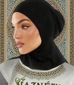 NAZNEEN Stretchable Cotton jersey Bun Instant Black Under Hijab Cap with Tie