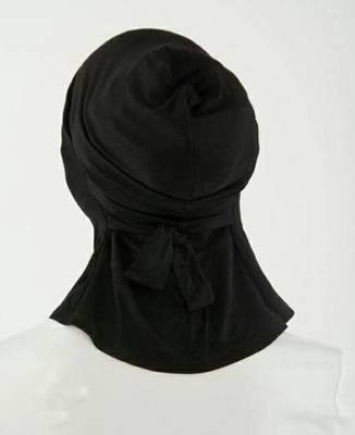 NAZNEEN Stretchable Cotton jersey Bun Instant Black Under Hijab Cap with Tie 2