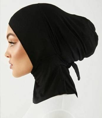 NAZNEEN Stretchable Cotton jersey Bun Instant Black Under Hijab Cap with Tie 3