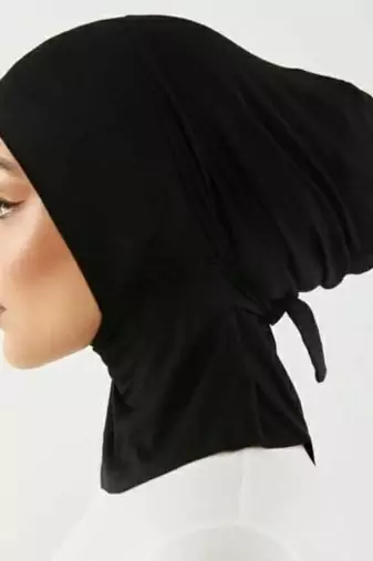 NAZNEEN Stretchable Cotton jersey Bun Instant Black Under Hijab Cap with Tie