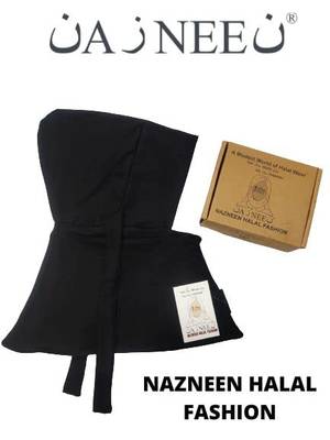 NAZNEEN Stretchable Cotton jersey Bun Instant Black Under Hijab Cap with Tie 5