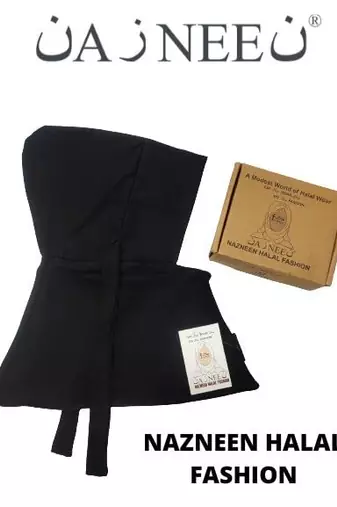 NAZNEEN Stretchable Cotton jersey Bun Instant Black Under Hijab Cap with Tie