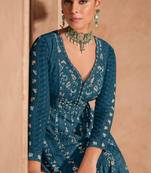 Teal chinon silk heavy embrodiered semi stitched wedding gowns