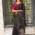 Black kashmiri style thread embroidered work saree with unstitched blouse