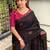 Black kashmiri style thread embroidered work saree with unstitched blouse