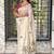 Cream kashmiri style thread embroidered work saree with unstitched blouse