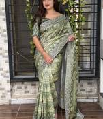 Pista kashmiri style digital printed saree with unstitched blouse