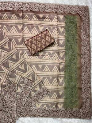 Brown kashmiri style digital printed saree with unstitched blouse 5