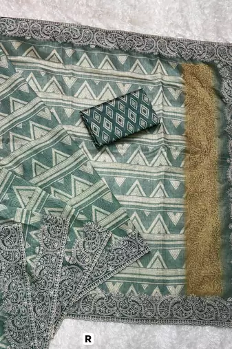 Green kashmiri style digital printed saree with unstitched blouse