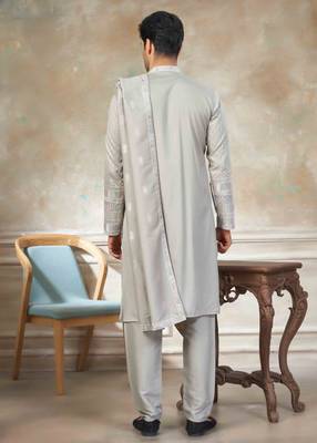 Grey pure silk with embroidery work kurta pajama with dupatta menswear collection 2