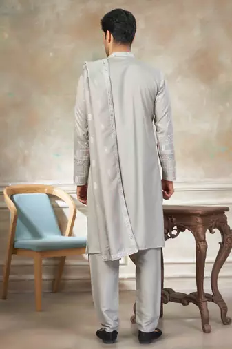Grey pure silk with embroidery work kurta pajama with dupatta menswear collection