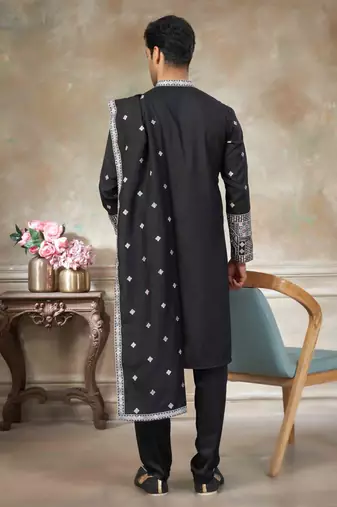Black pure silk with embroidery work kurta pajama with dupatta menswear collection