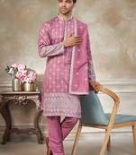 Pink pure silk with embroidery work kurta pajama with dupatta menswear collection