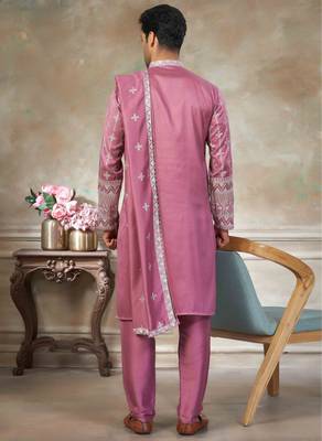 Pink pure silk with embroidery work kurta pajama with dupatta menswear collection 2