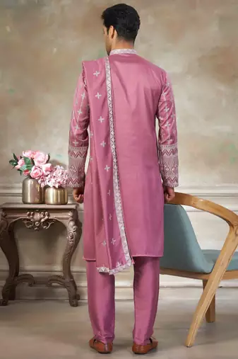 Pink pure silk with embroidery work kurta pajama with dupatta menswear collection