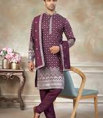 Purple pure silk with embroidery work kurta pajama with dupatta menswear collection