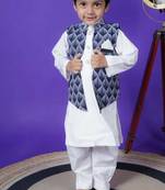 black printed jacket white kurta pant set for boys