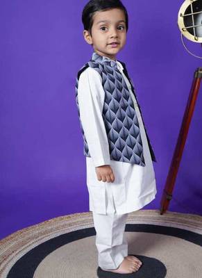 black printed jacket white kurta pant set for boys 2