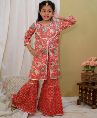 Cotton block printed sharara set for girls 1