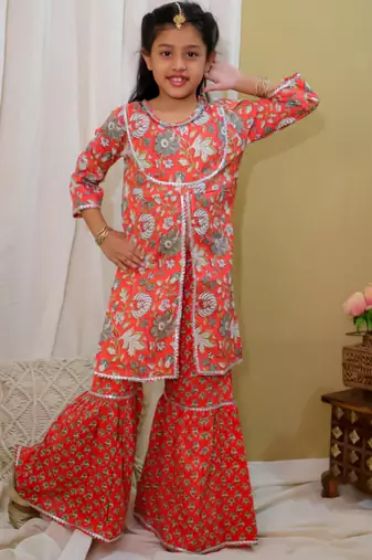 Cotton block printed sharara set for girls
