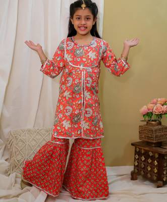 Cotton block printed sharara set for girls 3