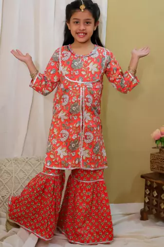 Cotton block printed sharara set for girls