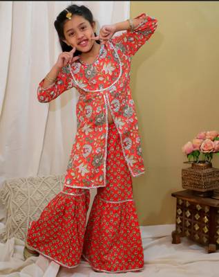 Cotton block printed sharara set for girls 4