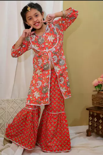 Cotton block printed sharara set for girls