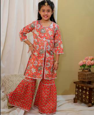 Cotton block printed sharara set for girls 5