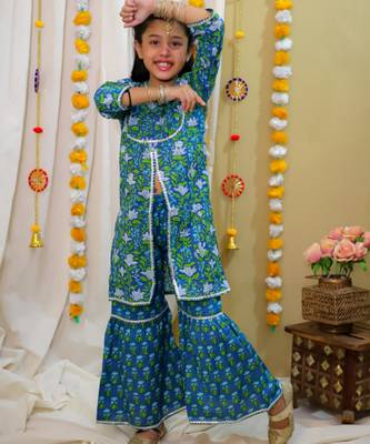 Cotton block printed sharara set for girls 2