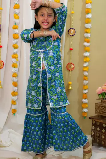 Cotton block printed sharara set for girls