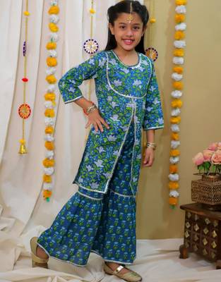 Cotton block printed sharara set for girls 1