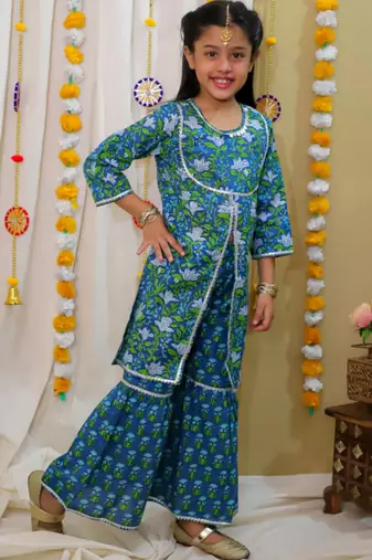 Cotton block printed sharara set for girls