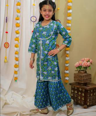 Cotton block printed sharara set for girls 3