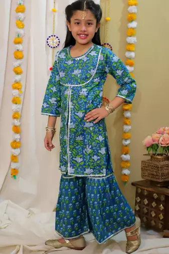 Cotton block printed sharara set for girls