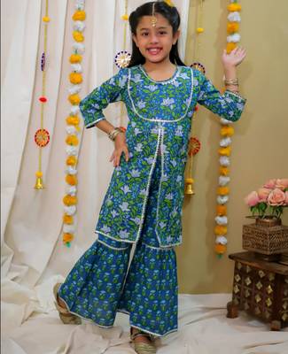 Cotton block printed sharara set for girls 4