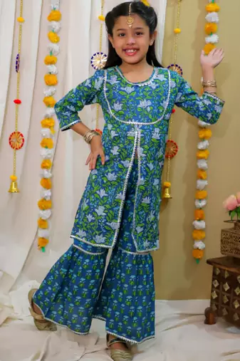 Cotton block printed sharara set for girls