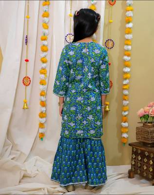 Cotton block printed sharara set for girls 5
