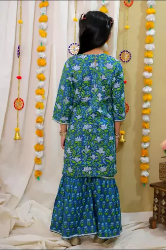 Cotton block printed sharara set for girls