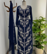 Elegant Navy Blue Hand Embroidered Stitched Kaftan with Belt and Dupatta | Suited for all occasion