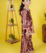 girls multicolor satin kurti sharara set