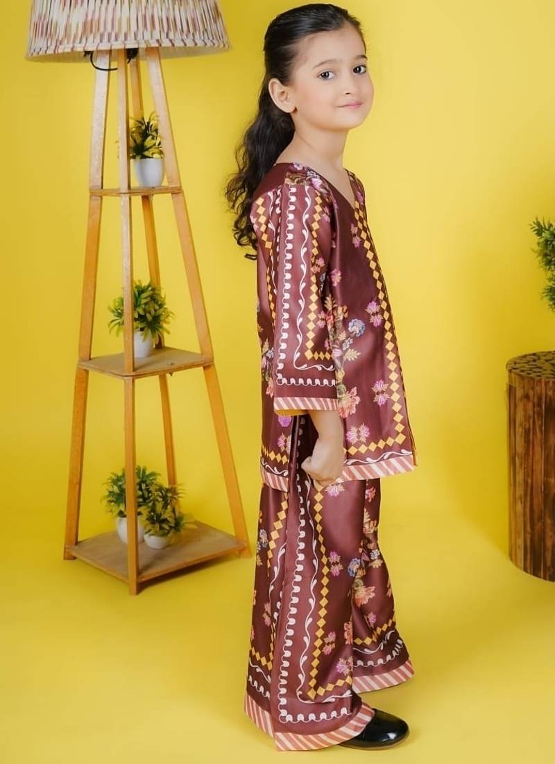 girls multicolor satin kurti sharara set