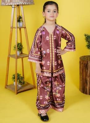 girls multicolor satin kurti sharara set 2