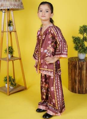 girls multicolor satin kurti sharara set 3