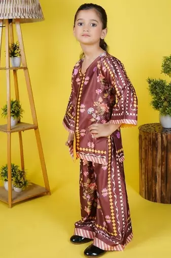 girls multicolor satin kurti sharara set