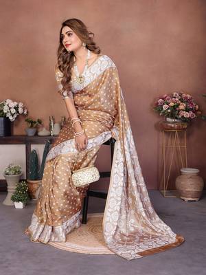 Chiku Color Zari Weaving Viscose Silk Saree 3