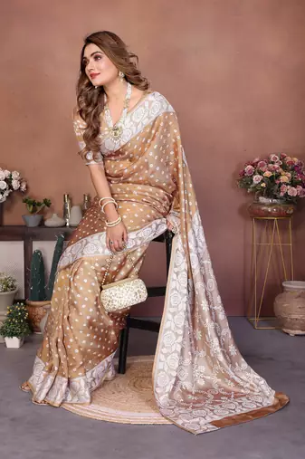 Chiku Color Zari Weaving Viscose Silk Saree