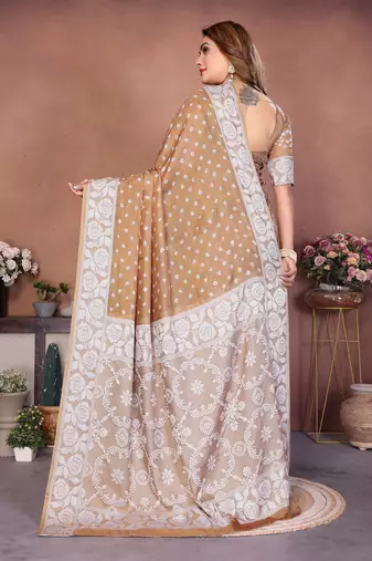 Chiku Color Zari Weaving Viscose Silk Saree