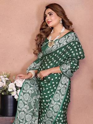 Green Color Zari Weaving Viscose Silk Blend Saree 1